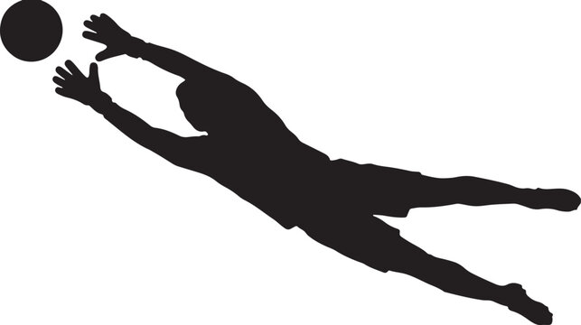 Football goalkeeper diving save full extension mid-air silhouette vector white background dramatic sport 2026
