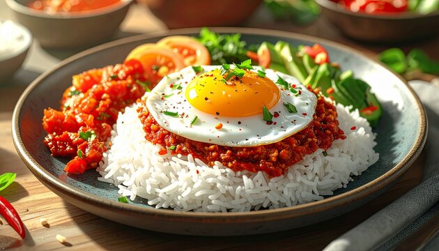 Delicious Filipino Breakfast - Corned Beef Silog with Fried Egg.