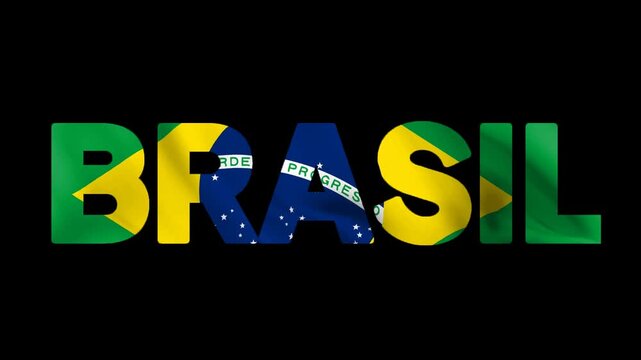 Brazil country name animation with flag effect. Perfect for the 2026 World Cup. Alpha video.