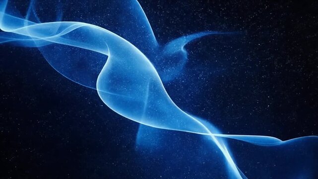 Dark blue black cosmic space with rotating fog ribbons and smooth ultrathin atmospheric swirls