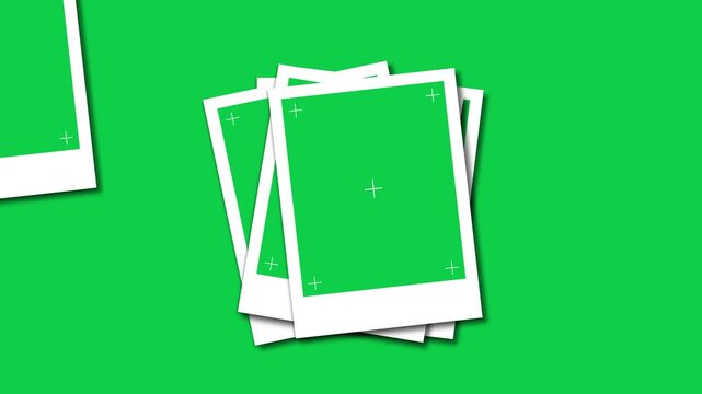 Polaroid empty photo frame with shadow on green screen for instant photo printing camera