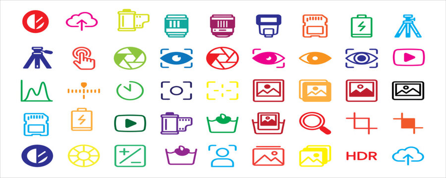 Collection of colorful photography and video icons
