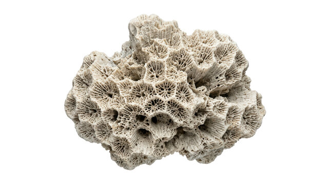 Intricate, porous light gray sponge-like marine structure with organic, honeycomb texture