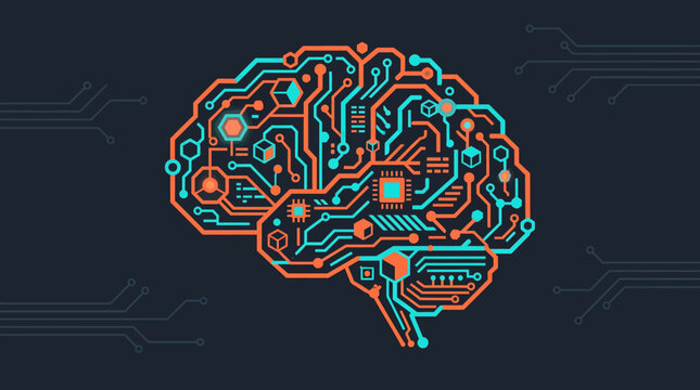 Artificial Intelligence Digital Brain Circuit Board Vector Illustration