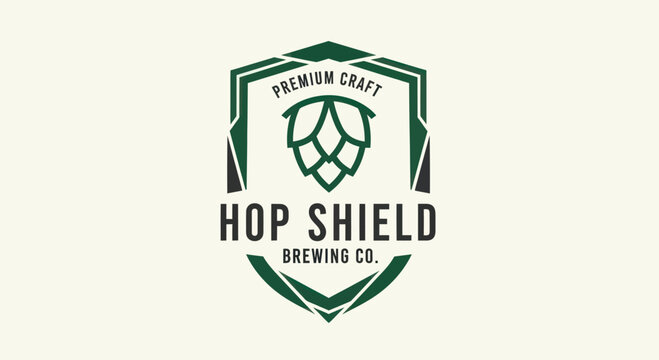 Hop Shield Brewing Co. Premium Craft Beer Logo Design.