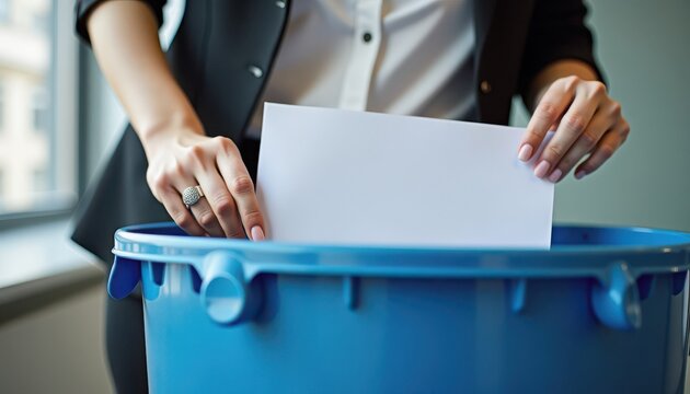 Woman placing ballot in blue voting box