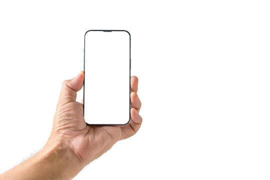Hand Holding Smartphone Mockup Isolated on White Background