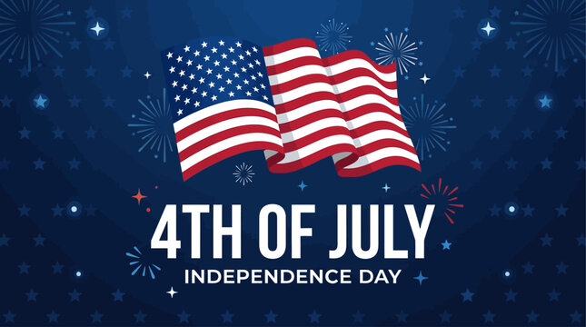 Happy 4th of July fireworks - Independence Day USA blue background with the United States flag and 4th of July typography - vector illustration