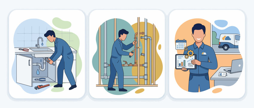 Plumber Career Path and Professional Growth Flat Vector Illustration