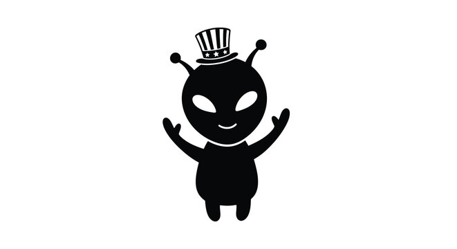 Alien Silhouette With Uncle Sam Hat On White Background