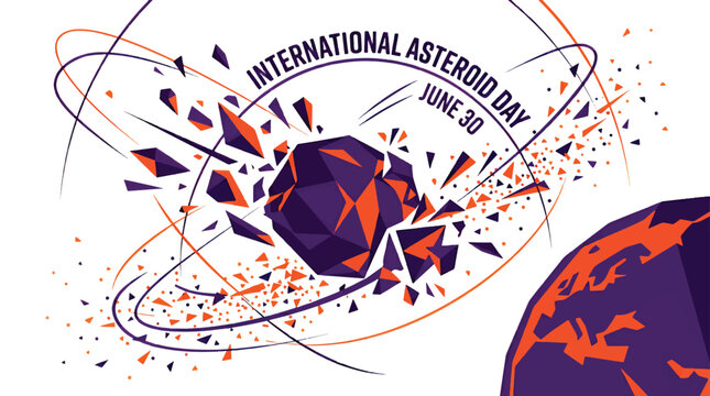 International Asteroid Day Concept with Exploding Geometric Asteroid
