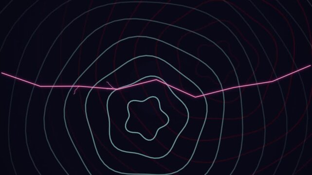 Abstract 2D animation of lightning strike on pulsating concentric lines