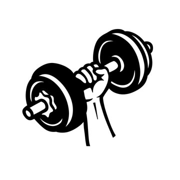 Hand Holding Dumbbell Silhouette Icon, Strength Training and Fitness Workout Vector Isolated on Transparent Background