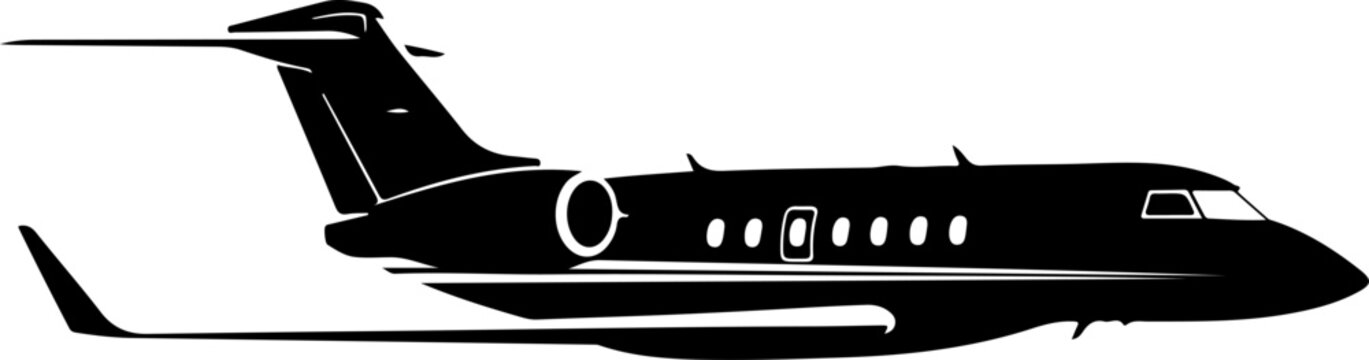 Private Jet, Business Airplane, Corporate Aircraft, Black Silhouette Vector
