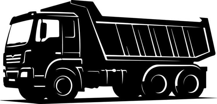 Black dump truck, heavy duty vehicle, construction equipment, silhouette illustration