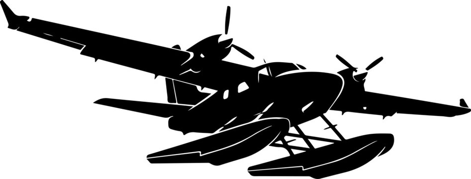 Black seaplane vector, floatplane silhouette, aircraft icon, aviation symbol