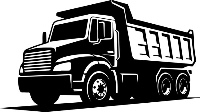 Black dump truck, silhouette vehicle, industrial transport, heavy equipment