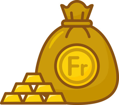 Swiss Franc Fr money bag with Gold Bars