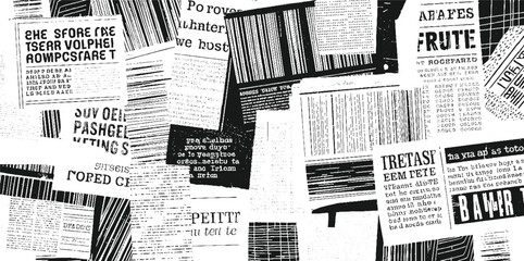 Naklejka na ściany i meble Collage of black and white newspaper clippings with varying text and line patterns print