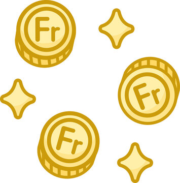 Sparkling gold Swiss Franc Fr coins