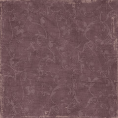 Muted mauve floral damask background with distressed fabric texture and vintage charm. Elegant ornamental wallpaper for invitations, scrapbooking and luxury designs. © MedReda