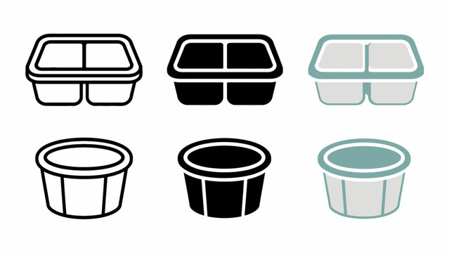 Set of six minimalist container icons in black and teal variations