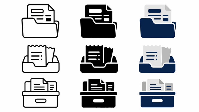 Set of nine icon designs featuring documents in various folder styles