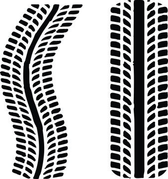 Curved and straight black tire tracks vehicle wheel treads dirt marks vector illustration.