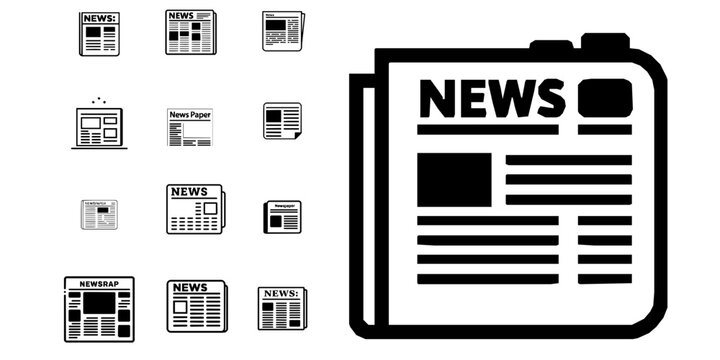 Newspaper Print Media News Publication Icon Minimal Black Flat Vector Modern UI Design