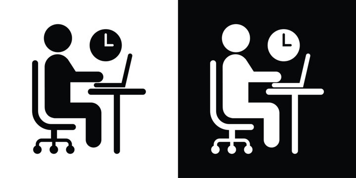 Employee working on a laptop with a clock icon representing deadline and time management, in flat vector style.