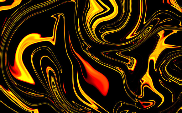 Vibrant abstract swirling patterns of yellow and orange on a black background