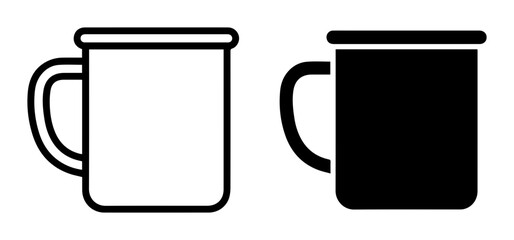 Enamel Mug Icons: Black and White Vector Graphics for Outdoor and Camping Themes © HasinArt