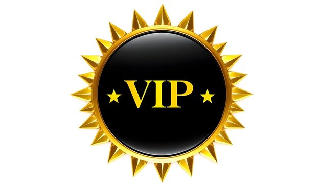 Golden VIP badge with starburst design on white background