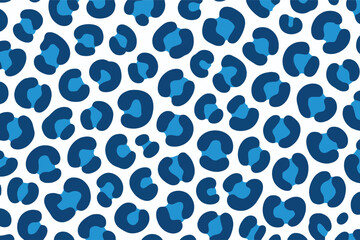 Seamless blue leopard print vector background. Trendy dark navy and azure animal skin pattern, abstract cheetah spots texture wallpaper. Perfect for fashion textiles, wrapping paper and web design. EP © Bediha Duru Öksüz