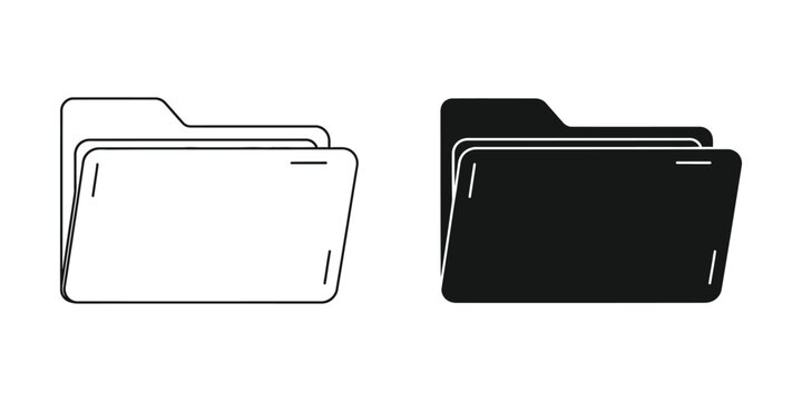 Open document folders in outline and solid black graphics for file organization and data management concepts