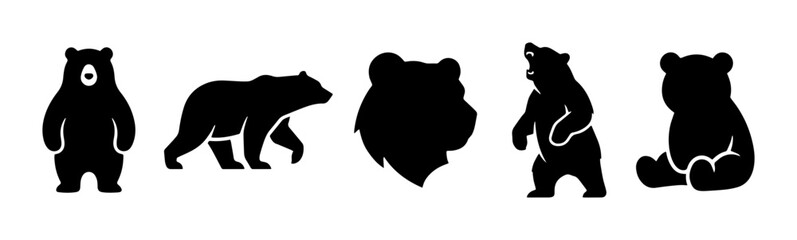 Black Bear Silhouettes Collection, Wildlife Animal Icons, Cute Bear Graphics © OntorDesigner