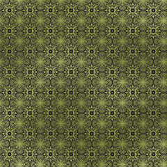 Seamless olive green geometric pattern with retro floral motifs and textured finish. Decorative vintage background ideal for textiles, wallpaper and packaging. © MedReda