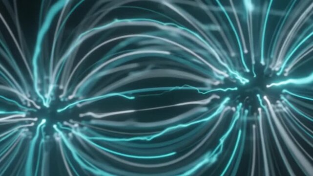 Abstract Magnetic Field Animation with Glowing Teal Energy Lines and Scientific Motion