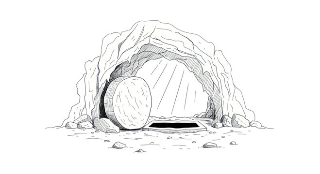 Empty Tomb with Rolling Stone Illustration.