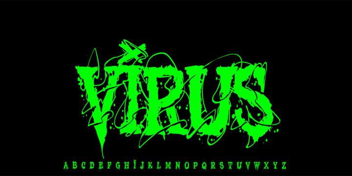 Dark Lettering tattoo vector type font in bloody style. Grunge type font with Gothic Punk Rock elements. Scary music font concept. Horror style lettering .Vector illustration