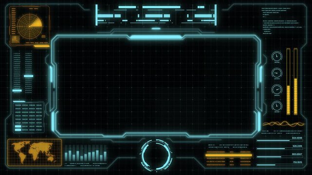 Digital HUD futuristic background motion graphic element cyber generated. Future technology interface data sci-fi display screen. Artificial intelligent analytic simulation, loop able video background