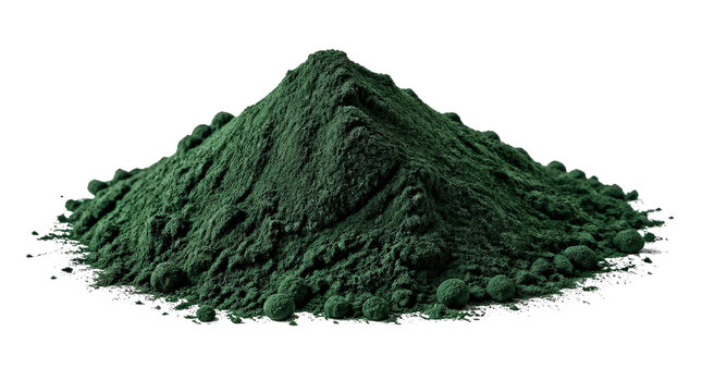 Pile of Dark Green Spirulina Powder Isolated