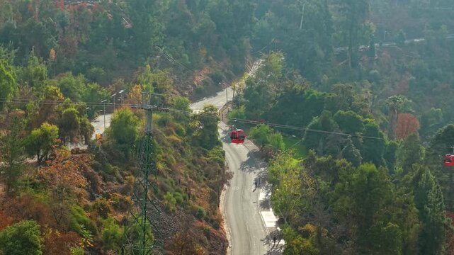 Aerial Cable Car Transport Over San Cristobal Hill in Santiago Chile High Frame Rate