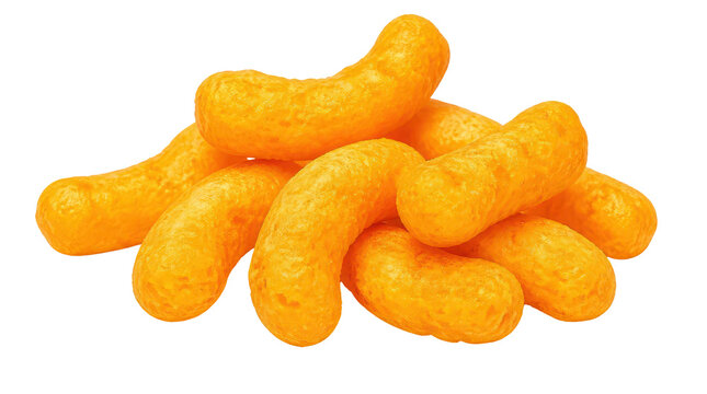 Pile of Orange Cheese Curls Isolated on White Background