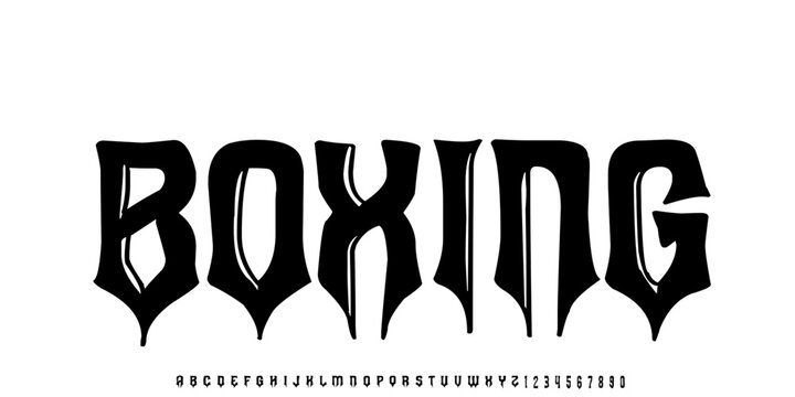 Dark Lettering tattoo vector type font in bloody style. Grunge type font with Gothic Punk Rock elements. Scary music font concept. Horror style lettering. Vector illustration	