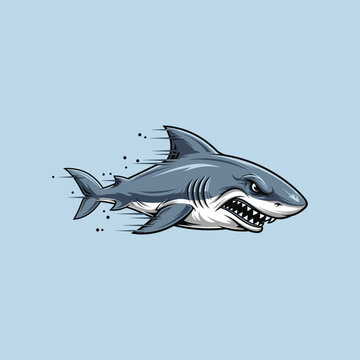 Cartoon shark with sharp teeth swimming.