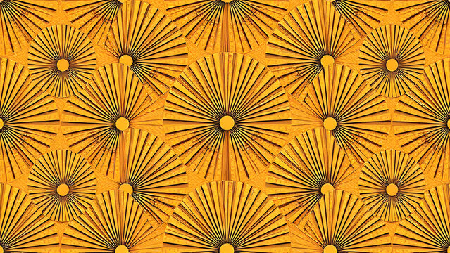 Art Deco Fan Motif Seamless Pattern. Elegant Geometric Vintage 1920s Gold Scallop Background. Luxurious Repeating Print Design for Fabric, Wallpaper,
