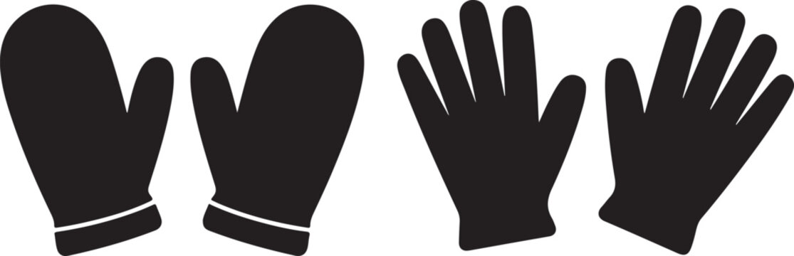 Pair of winter mittens and pair of gloves isolated on transparent background.