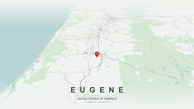 Modern minimalist vector map of Eugene, Oregon, USA. High-quality scalable illustration of Eugene city grid, Willamette River contours, Interstate 5 for posters design.