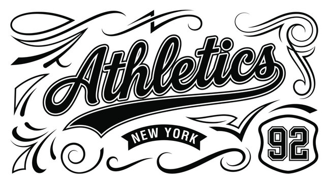 Vintage baseball script swooshes and swashes with dynamic retro wave tails. Athletic lettering and typographic underlines for sports logos, apparel, and branding.